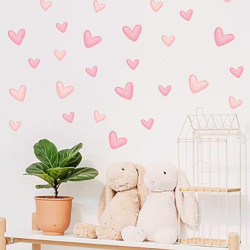 TTDMK 80pcs Pink Heart Shape Wall Stickers for Bedroom Living Room Girls Room Decoration Kids Room Baby Nursery Room Wall Decals Interior Wallpaper PVC Murals - Image 5